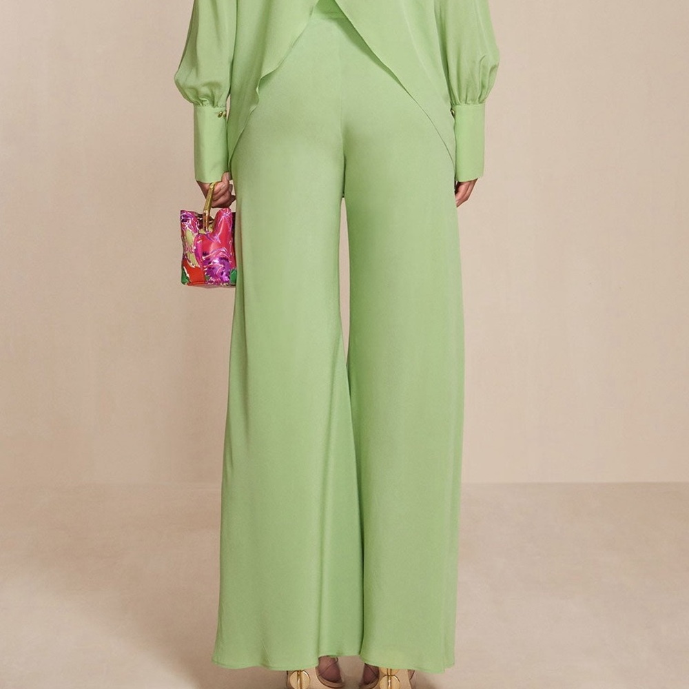 NWT CULT GAIA Beckett Flowy Wide Leg Chiffon Silk Pants in Spearmint Green - Picture 4 of 9